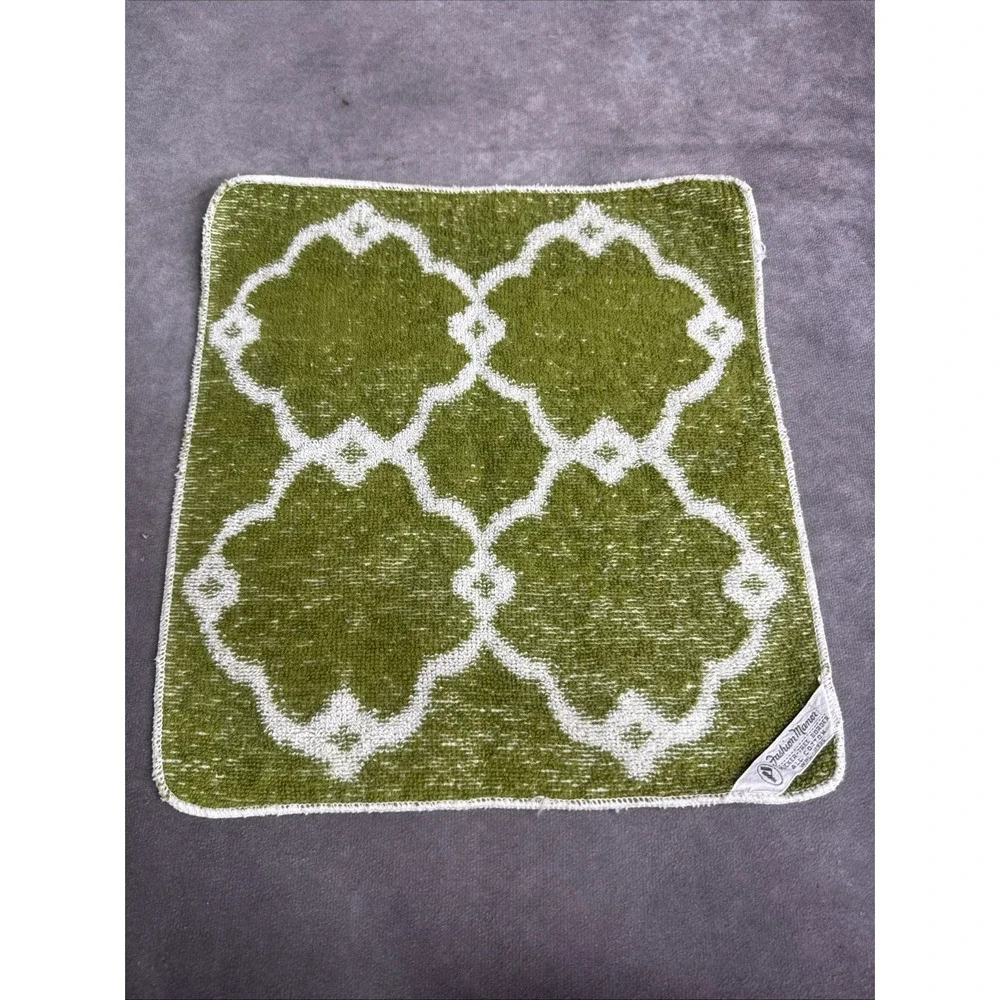 Fashion Manor  Green & White Vintage Floral Fringe‎ Towel Set Cotton Retro